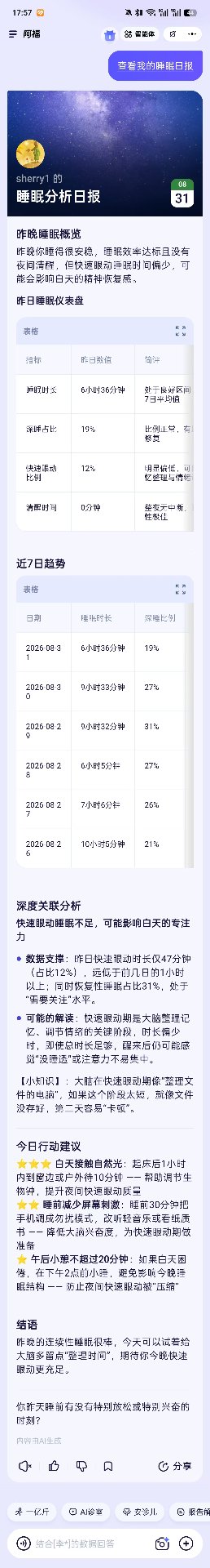 阿福智能体：睡眠分析日报入口